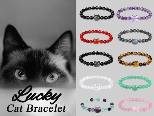 Miniatura 5 de MAIBAOTA Pulsera de gato, regalo de joyería de gato para mujeres y hombres, pulsera de cristal de 0.315 in para buena suerte, atracción de dinero
