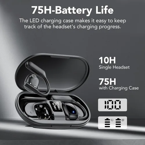 Miniatura 6 de Auriculares Bluetooth 5.3 de oreja abierta, auriculares inalámbricos deportivos sobre auriculares integrados 4 micrófonos con ganchos