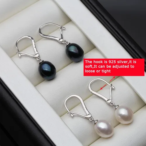 Miniatura 4 de Aretes colgantes de plata de ley 925 de 8 a 0.354in, color negro, blanco, gris, perla cultivada en agua dulce, joyería para mujeres y niñas