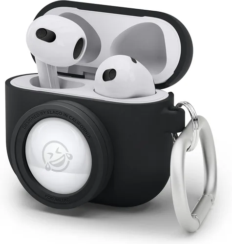 elago Snapshot - Funda compatible con AirPod con soporte para AirTag (AirPods 3), bonito diseño de cámara con llavero, silicona duradera, soporta