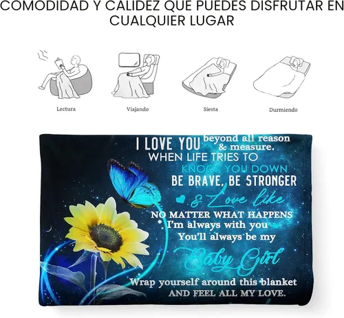 Miniatura 4 de Givetoyou Manta de regalo para mi hija de mamá como regalo de cumpleaños, letra de "Te quiero" para ella, franela ultrasuave de forro polar, manta