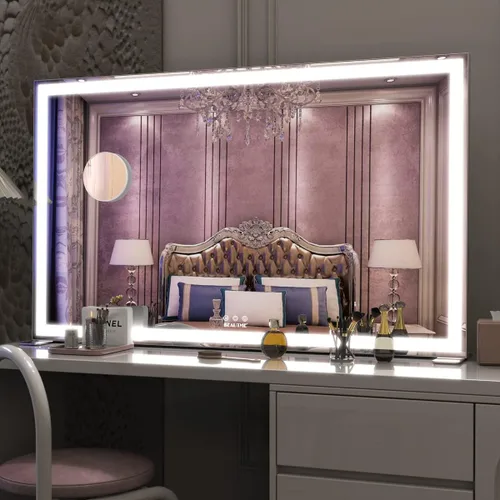 Miniatura 14 de ANYHI Hollywood Espejo de maquillaje con luces, espejo grande iluminado para tocador, espejo de escritorio/pared con luces, pantalla táctil