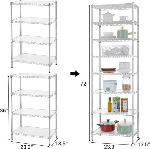 Miniatura 2 de Finnhomy Estantería de alambre de 8 niveles Estantería de alambre de acero ajustable Estante de almacenamiento de 8 estantes de acero o dos