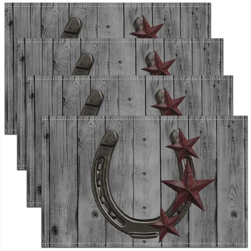 Miniatura 7 de Juego de 4 manteles individuales abstractos con flechas estilo granja, cabaña, ciervos salvajes, cornamentas, para cocina, comedor, decoración