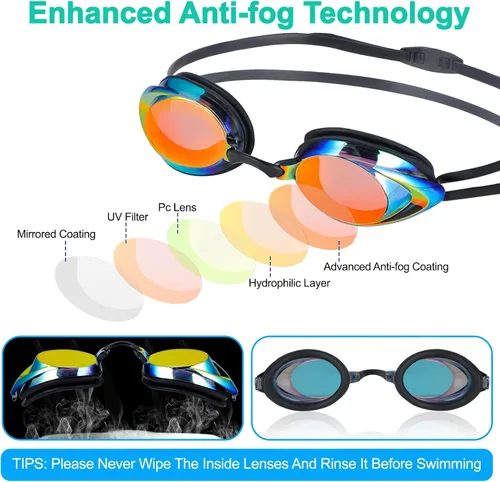 Miniatura 3 de Gafas de natación, paquete de 2 gafas de natación antivaho con protección UV sin fugas para adultos, hombres, mujeres, jóvenes