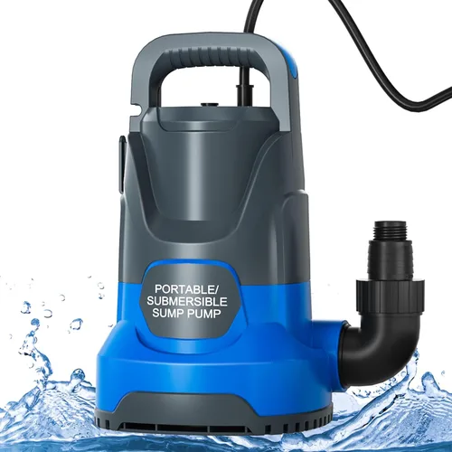 Bomba de sumidero 1.1HP Bomba de agua sumergible 4700GPH Bomba de agua de transferencia portátil eléctrica para piscina Drenaje sótano Azul