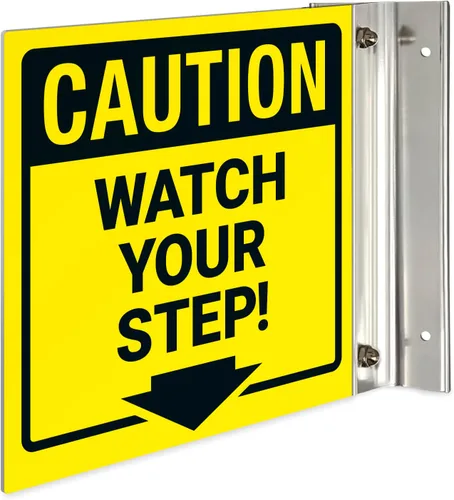 Miniatura 7 de Watch Your Step Projecting Letrero de doble cara, 6 x 6 pulgadas, ACM, con accesorio negro satinado, fabricado en Estados Unidos