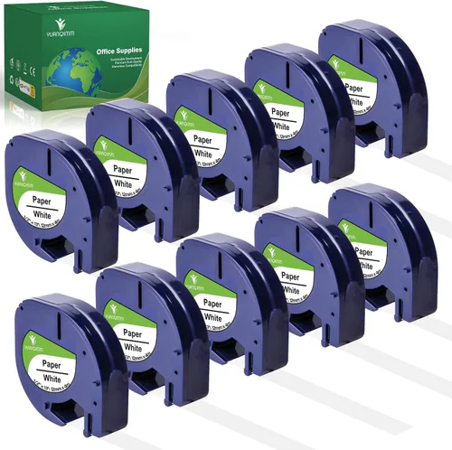 Paquete de 10 cintas de etiquetas de repuesto compatibles para repuestos DYMO para etiquetadoras, Letra Tag LT 91330, papel blanco, 0.472 in x 13.1