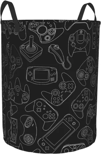 Miniatura 8 de Cesta de Ropa Sucia Redonda con Fondo de Controlador de Videojuegos, Canasta de Almacenamiento de Gadgets Gaming, Organizador de Juguetes y Ropa