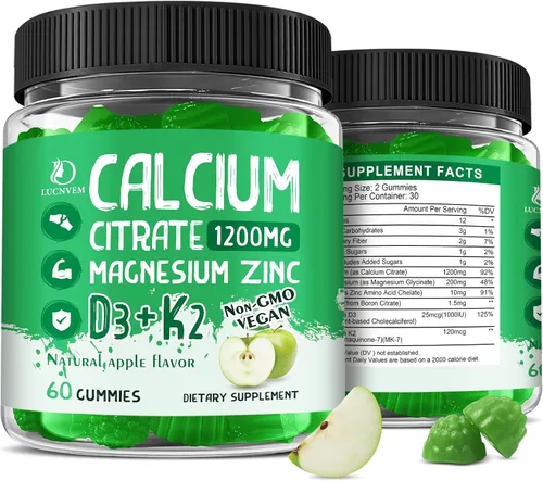 Miniatura 8 de Gomas de Citrato de Calcio 1200mg con Vitamina D3, Gomas de Calcio con Vitamina D3 para Mujeres y Hombres, Cal Magnesio Zinc para la Salud de Huesos
