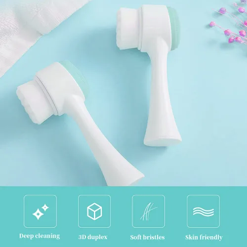 Miniatura 6 de Cepillos faciales de doble cara, cepillo de lavado facial vertical de silicona 3D, cepillo de limpieza facial 2 en 1, cepillo manual de doble acción