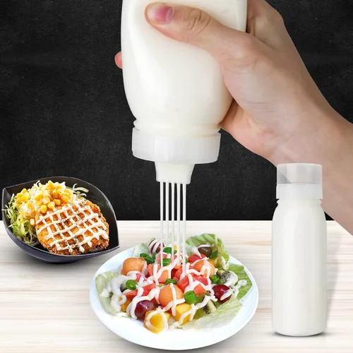 Miniatura 7 de Botellas exprimibles porosas de condimentos para salsas, aderezos de ensalada, ketchup paquete de 3 unidades de 14 onzas, dispensador de jarabe