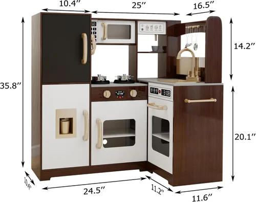 Miniatura 3 de TaoHFE Rincón de Espresso para Jugar Cocina con Luces, Juego de Cocina para Niños de 1 a 3 años, Juego de Cocina de Juguete para Niños Marrón