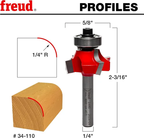 Miniatura 3 de Freud Quadra-Cut Radius Rounding Over Bit with Perma-Shield Coating for Flawless Finish - 4 Cutters, 1/4" Shank Dia., 1/4" Radius, 2-3/16" Length