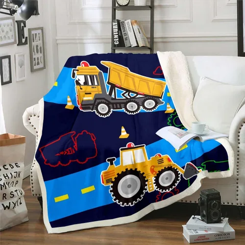Miniatura 9 de Manta de franela de excavadora, manta Sherpa para niños, niños, adolescentes, niños, caricaturas, construcción, tractor, manta de cama, manta