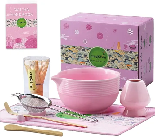 Miniatura 18 de Clay&Fire Juego de batidor de matcha, juego de matcha de cerámica, cuenco de matcha con asa y batidor, juego de té matcha de 9 piezas para amantes