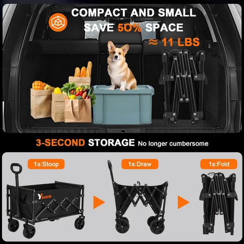 Miniatura 7 de Carrito de Vagón Plegable Desmontable con Capacidad de Peso de 350 libras, Carrito de Compras Utilitario Ligero con Ruedas, Carritos de Vagón