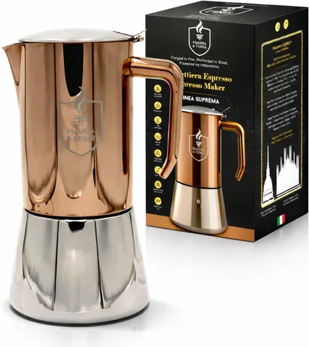 Miniatura 2 de FIAMMA & FERRO Olla italiana para moka de alta calidad, acero inoxidable de 12 tazas (20.3 fl oz), acabado PVD de cobre, compatible con inducción