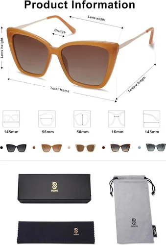Miniatura 37 de SOJOS Gafas de sol polarizadas de moda para mujer, retro, de gran tamaño, cuadrado, ojo de gato, gafas de sol con protección UV SJ2206