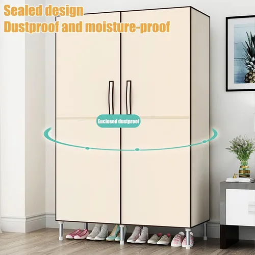 Miniatura 5 de Organizador portátil de ropa de 34 pulgadas, simple no tejido, armario de almacenamiento de ropa multifuncional con cubierta y barra para colgar Gris
