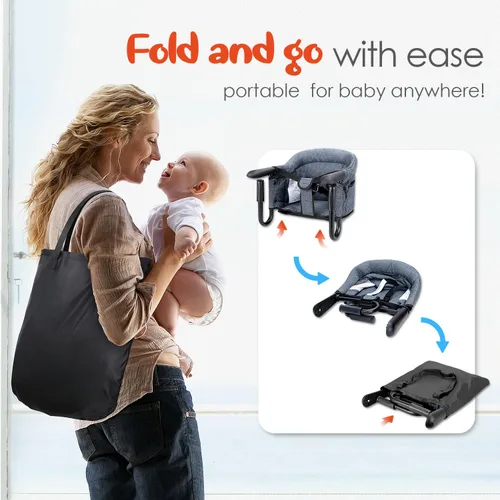 Miniatura 5 de Sillas Colgantes - Portátiles y Plegables para Bebés de 6-36 Meses, Uso Familiar y de Viaje con Bolsa de Transporte (Gris)