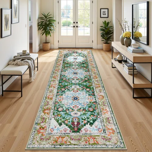 Miniatura 10 de U'Artlines Alfombra de Área Bohemia Lavable, 2x3 Pequeña Suave Antideslizante Vintage Felpudo para Puerta Frontal Interior Alfombra Verde