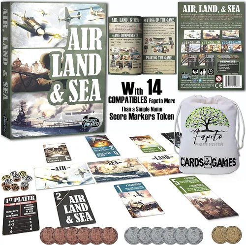 Miniatura 3 de Paquete de bolsa con cordón y fichas compatibles con juego de cartas de aire, tierra y mar, un juego de cartas rápidas de la Segunda Guerra Mundial