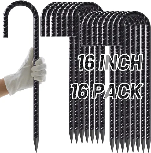 Miniatura 10 de AAGUT Juego de 8 estacas para trampolín de 16 pulgadas, kit de anclaje de amarre para trampolín de 3/8 pulgadas, resistente al viento, accesorios