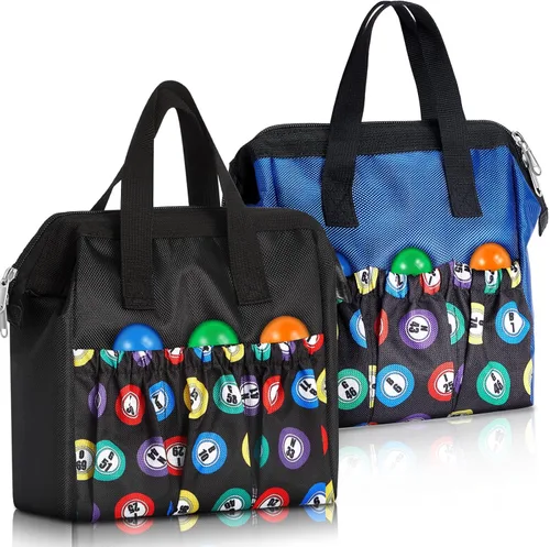Sweetude 2 piezas Bolsa de transporte para marcadores de bingo con asa y cremallera, bolsa de bingo con 6 bolsillos externos y 3 bolsillos internos