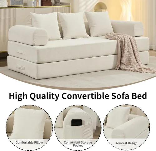Miniatura 5 de Sofá de compresión, sofá cama convertible, sofá modular con almohada, cómodo sofá de tela de felpilla con espuma viscoelástica, sofá de piso