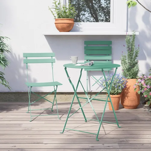 Miniatura 4 de Grand patio Juego de muebles plegables de 3 piezas para exteriores con marco de acero de primera calidad, diseño portátil para bistró y balcón Verde