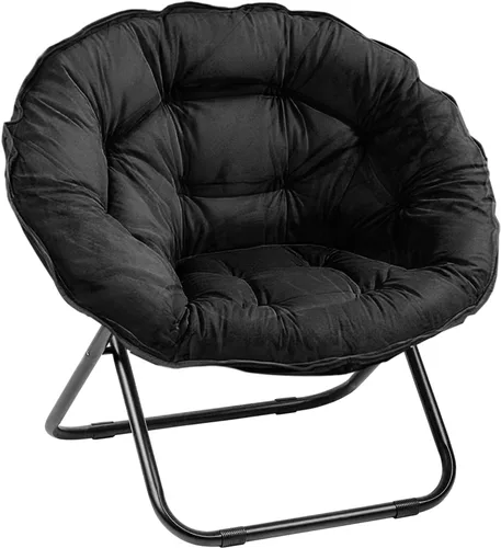 Miniatura 9 de Grezone Silla plegable con platillo, silla de luna perezosa de gran tamaño con marco de metal, cómodas sillas de dormitorio para dormitorio, sala