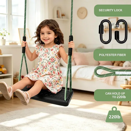 Miniatura 2 de Asiento de columpio resistente, juego de columpio antideslizante para árbol con cuerda ajustable, juego de columpios para patio de recreo