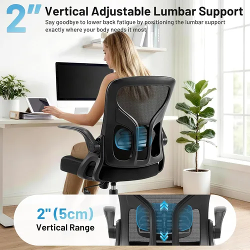 Miniatura 3 de Silla de oficina ergonómica con soporte lumbar ajustable, silla de malla transpirable con respaldo alto con función de inclinación de 120° y Negro