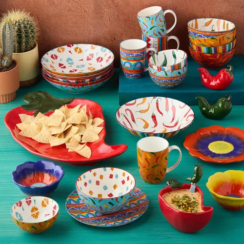Miniatura 7 de Certified International Caliente - Tazas de 14 onzas, juego de 6, vibrantes patrones de chile y suroeste, porcelana duradera con asas cómodas