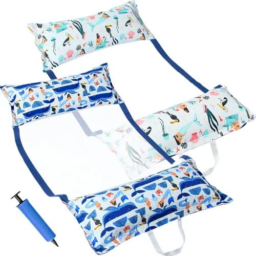 FindUWill Paquete de 2 flotadores de tela para piscina, hamacas inflables de agua, tumbona grande XL para adultos Sirena T-verde y azul