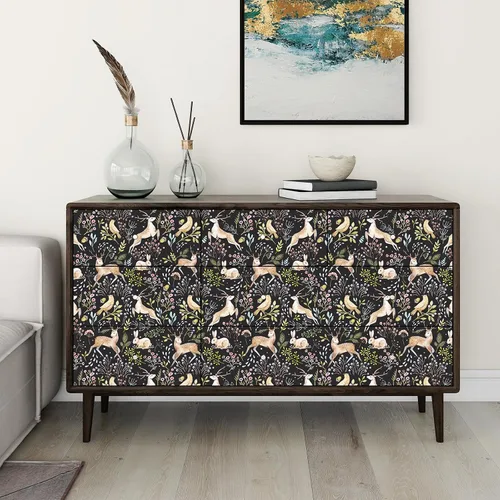 Miniatura 7 de VaryStyle Papel tapiz de 17.7 x 118 pulgadas con diseño de animales del bosque, selva, lindo ciervo, conejo, pájaro, musgo, floral, papel