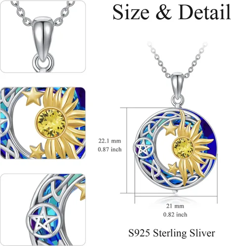 Miniatura 4 de AOBOCO Collar de plata de ley 925 con luna y estrella celta para mujeres y niñas