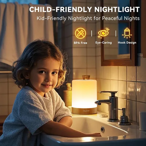 Miniatura 8 de Auxmir Luz nocturna para niños y bebés, lámpara táctil regulable para guardería, 11 colores RGB, 5 brillo, lámpara de mesa recargable portátil