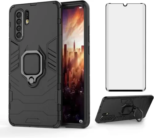 Funda de teléfono para Huawei P30 Pro con protector de pantalla de vidrio templado y soporte magnético para anillo soporte soporte delgado