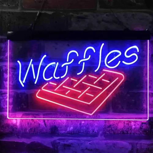 Miniatura 2 de ADVPRO Waffles Snack Café - Letrero de neón LED de doble color, azul y rojo, 12 x 8 pulgadas st6s32-i3820-br