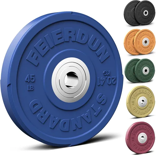 Miniatura 12 de FEIERDUN Disco de Peso Olímpico con Parachoques de Color de 2 Pulgadas para Entrenamiento de Fuerza - 100% Goma Virgen