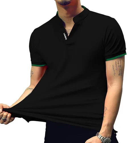 Miniatura 4 de LOGEEYAR Camisa polo de moda para hombre, de corte ajustado, de manga corta, de corte entallado, ropa de algodón piqué