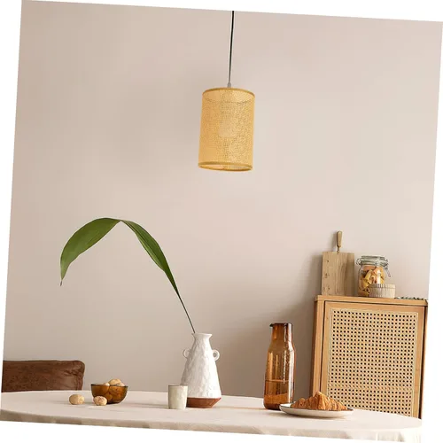 Miniatura 6 de Pantalla de lámpara tejida de ratán para lámparas de mesa, diseño de tambor rústico, cubierta de luz única para sala de estar, dormitorio