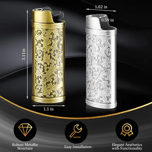 Miniatura 2 de Threlaco Paquete de 2 fundas de metal vintage para encendedor, con grabado arábigo vintage, funda protectora reutilizable, regalo ideal para padre