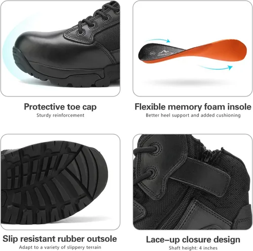 Miniatura 3 de NORTIV 8 Mens Military Tactical Work Boots Side Zip Outdoor Hiking Leather Motorcycle Combat Boots