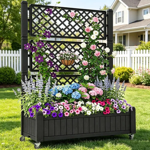 Miniatura 14 de YITAHOME Cama de jardín elevada de polietileno de alta densidad, 47 x 18 x 31 pulgadas, maceta elevada de madera de polietileno resistente a