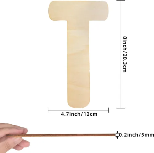 Miniatura 2 de Letras de madera de 8 pulgadas, letras T de madera sin terminar, letras del alfabeto para decoración de pared, manualidades, pintura para fiestas