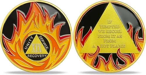 Miniatura 6 de Moneda de sobriedad triangular de 8 años de llama Alcohólicos Anónimos Monedas AA Regalos de sobriedad para hombres y mujeres Moneda AA