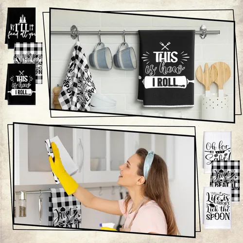 Miniatura 4 de Bencailor Juego de 6 Paños de Cocina de Plátanos Negros y Blancos Decorativos Toallas de Mano para Platos Absorbentes de Secado Rápido Toallas de Té